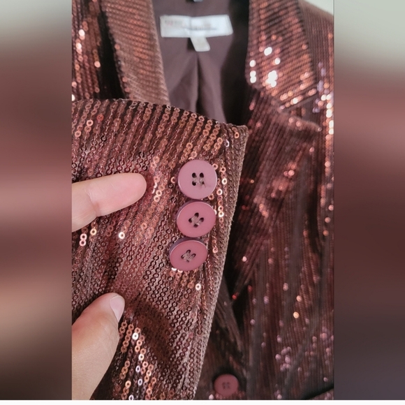 Anthropologie Flat White Disco Sequins In Brown/Bronze Blazer Size S NWOT - Picture 7 of 15